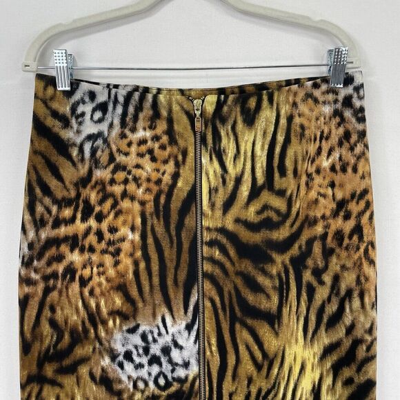 Vtg Cartise Skirt Womens 8 Brown Black Leopard Pencil Skirt Scuba Gold Zipper - Picture 2 of 16